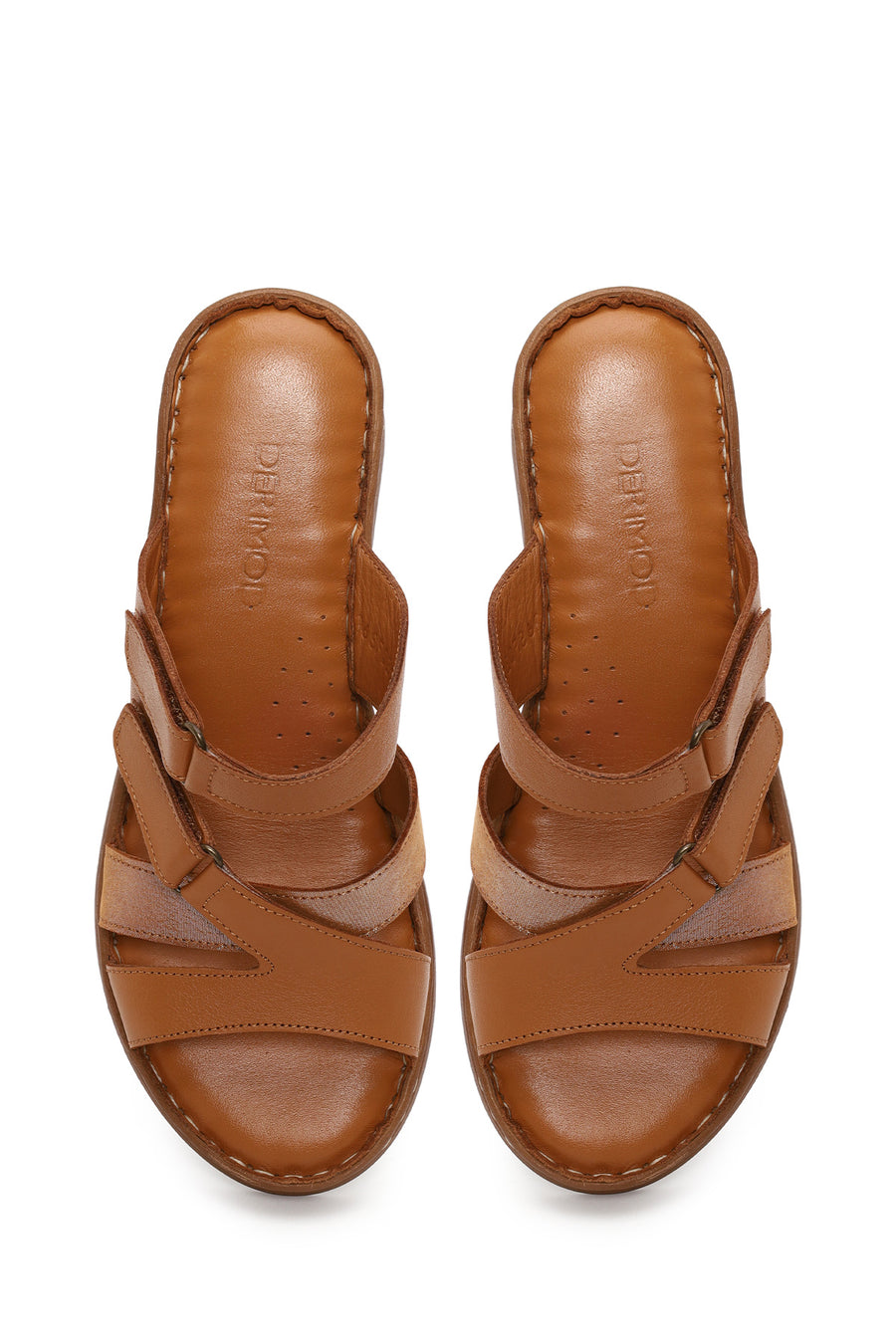 Woman Tan Wedge Heel Leather Comfort Slipper