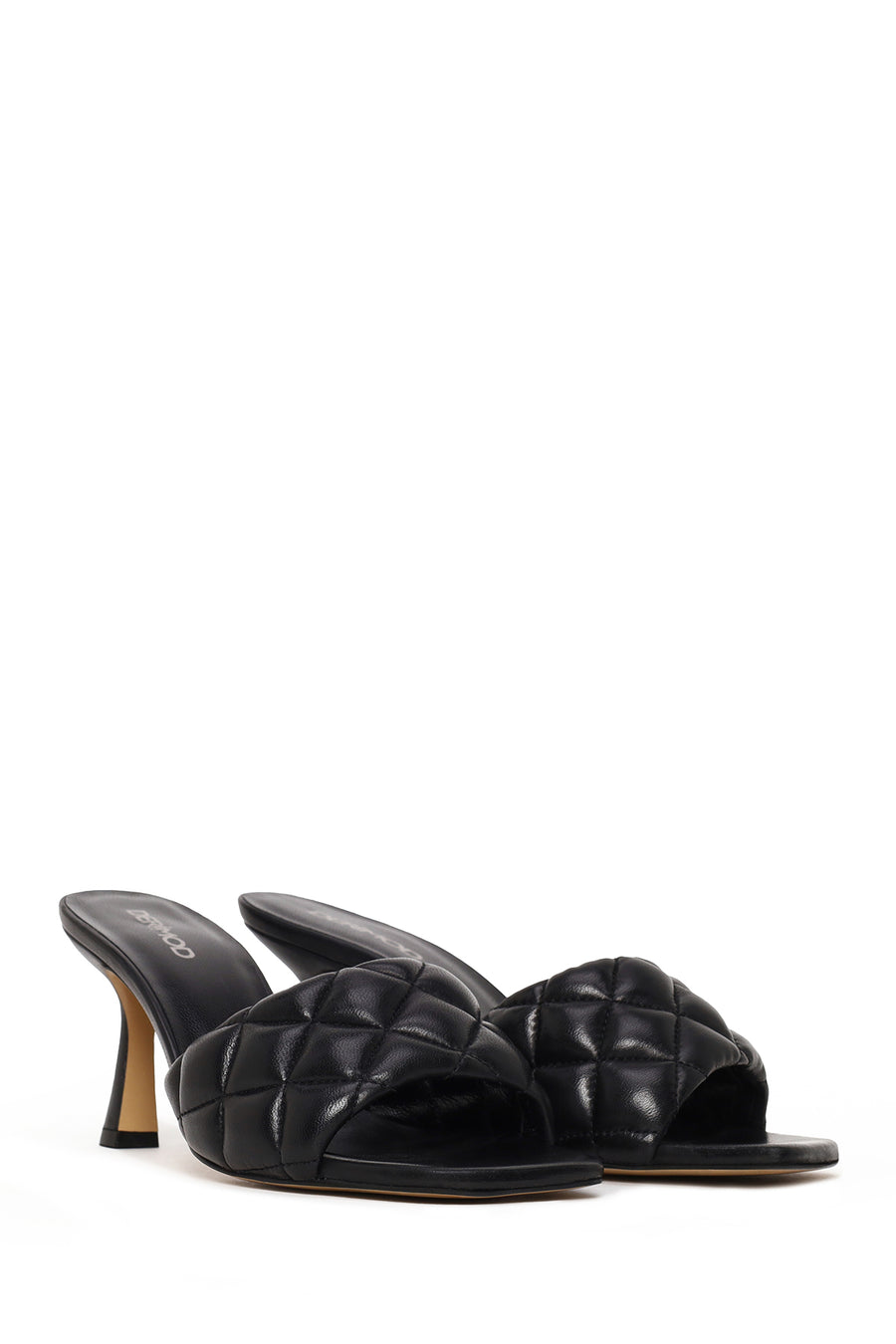 Woman Black Printed Thin-Heeled Leather Slippers