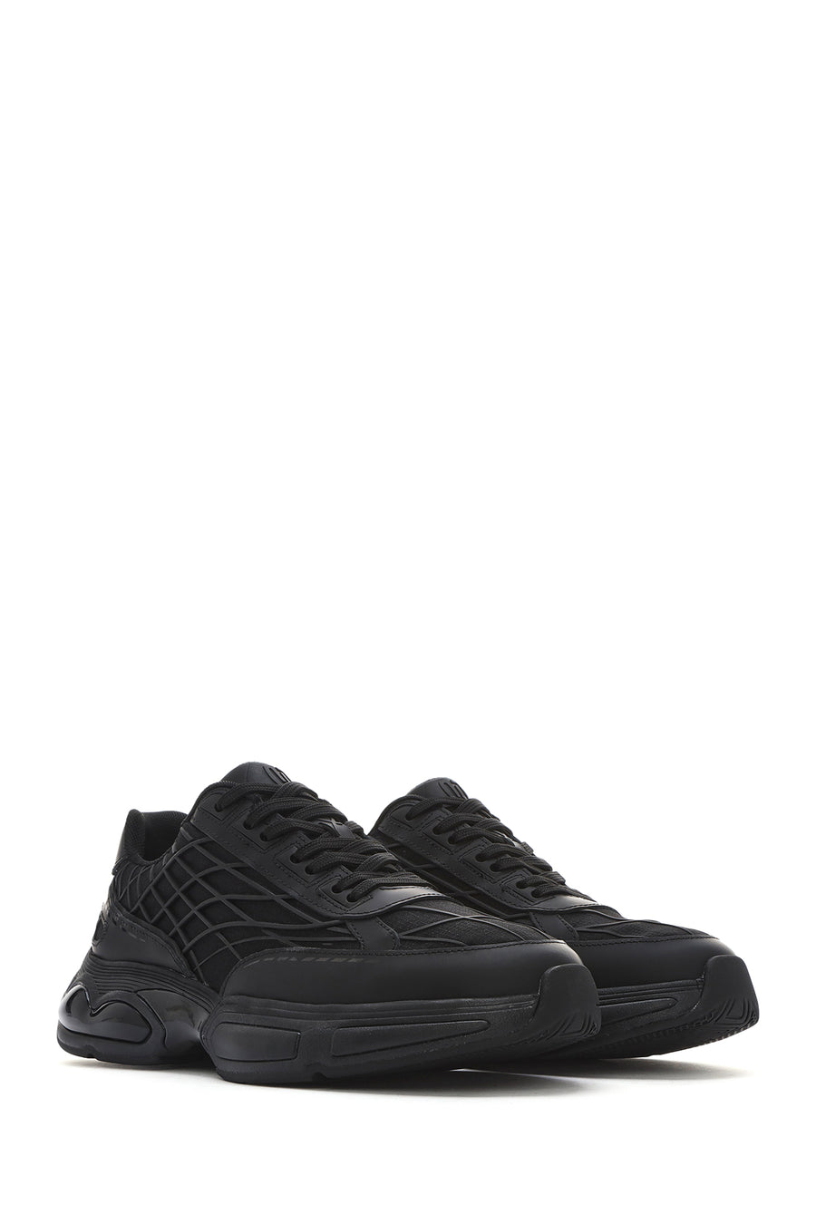Men's Black Lace-Up Thick-Sole Fabric Sneakers