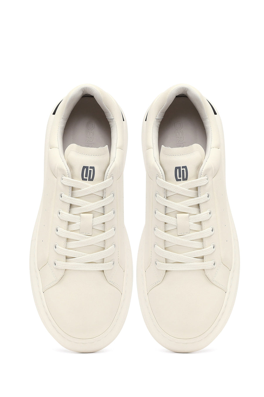 Male White Lace-Up Thick-Soled Leather Sneaker