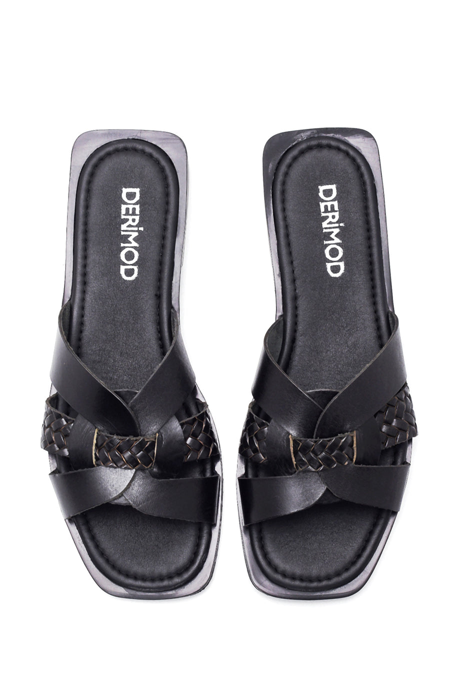 Women's Leather Knit Detailed Slippers