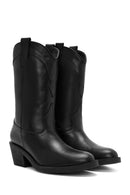 Women's Black Heeled Leather Cowboy Boots | Derimod