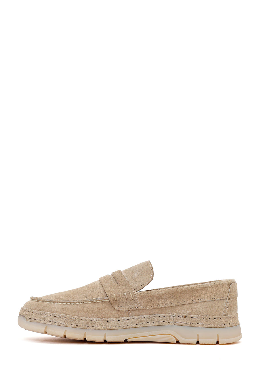 Men's Beige Chunky Suede Leather Loafers