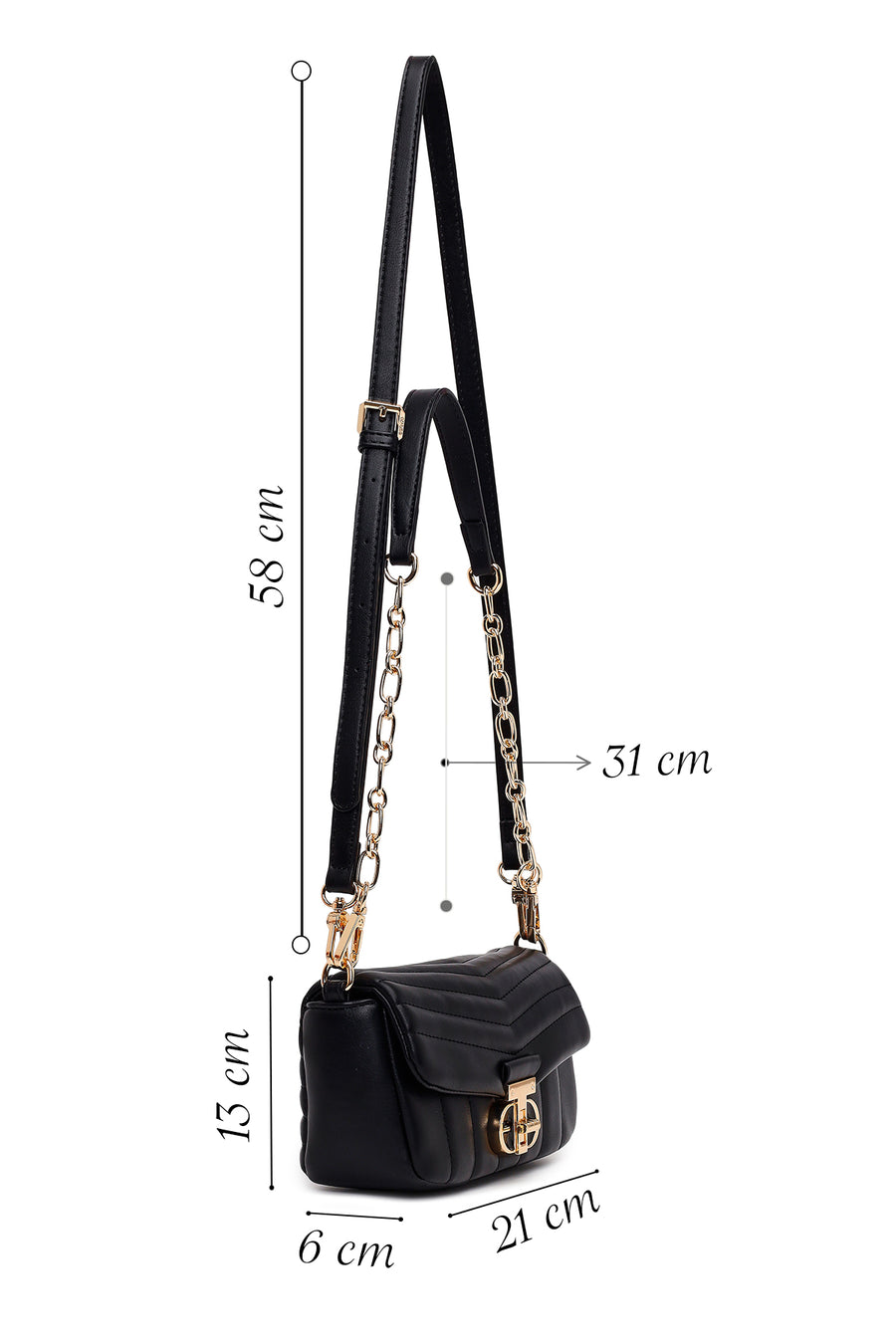 Woman Black Long-Strap Quilted Mini Crossbody Bag
