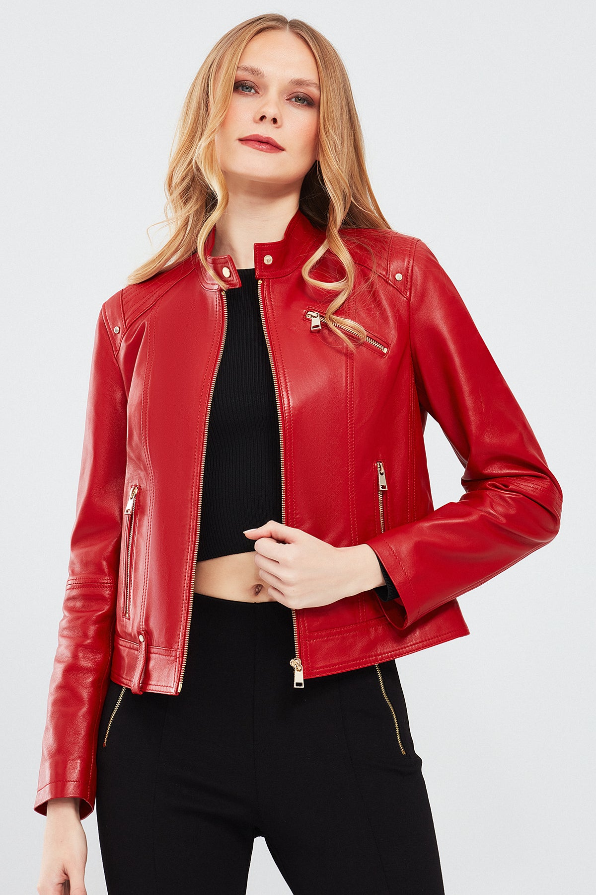 Sonia Women's Red Short Leather Jacket 24SGE59131M | Derimod