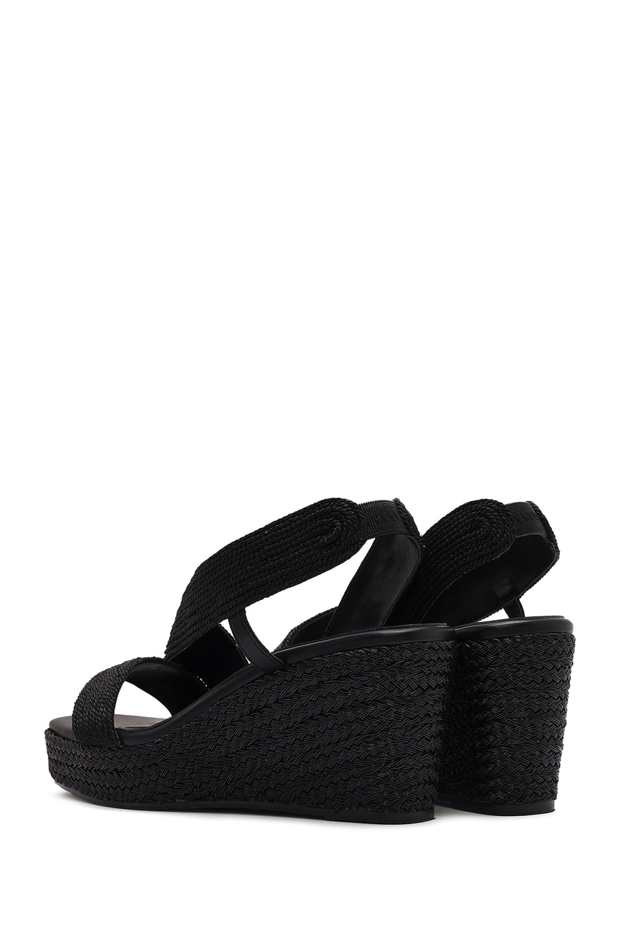 Women's Black Wedge Heeled Knitted Espadrille Sandals
