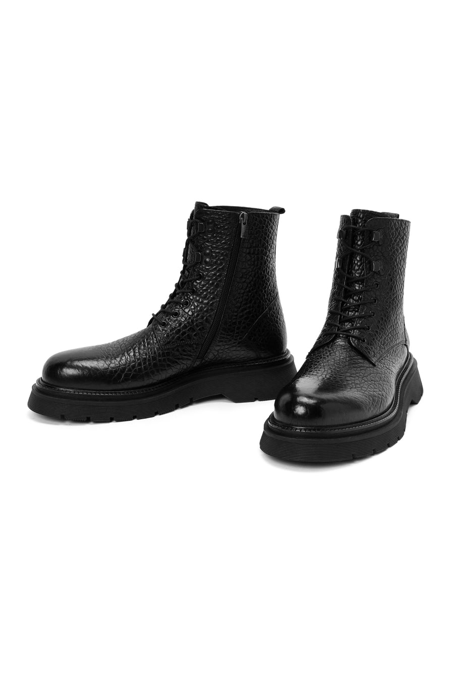 Men's Black Zippered Leather Casual Combat Boots