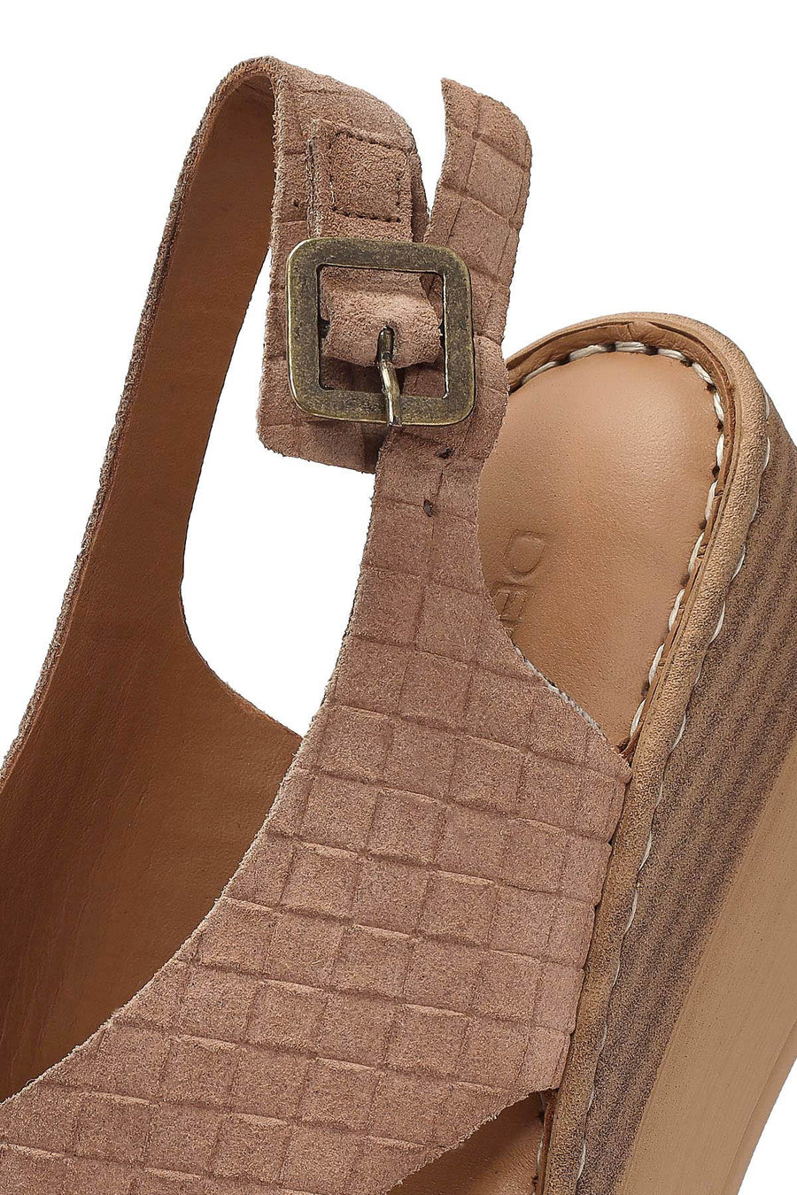 Women's Powder Suede Leather Comfort Sandals with Buckled Ankle Wedge Heels