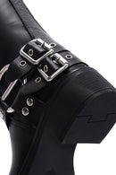 Women's Black Leather Buckle Boots | Derimod