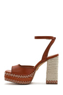 Kadın Taba Bilekten Tokalı Platform Yüksek Kalın Topuklu Sandalet | Derimod