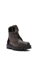 Men's Anthracite Lace-Up Zipper Detailed Leather Casual Boots | Derimod