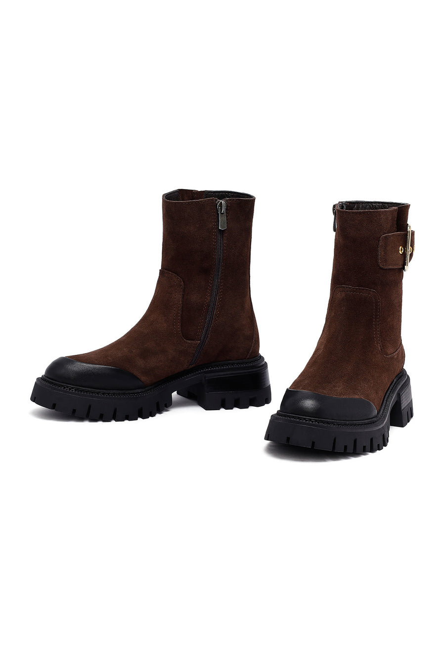 Woman Brown Thick-Soled Suede Boots