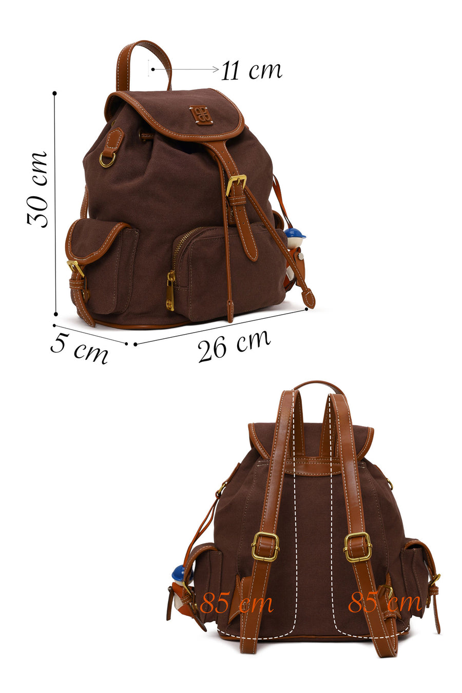 Woman Brown Fabric Backpack