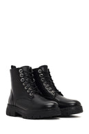 Woman Black Zip Closure Thick-Soled Leather Combat Boots | Derimod