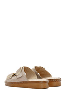 Women's Beige Buckle Suede Leather Slippers | Derimod