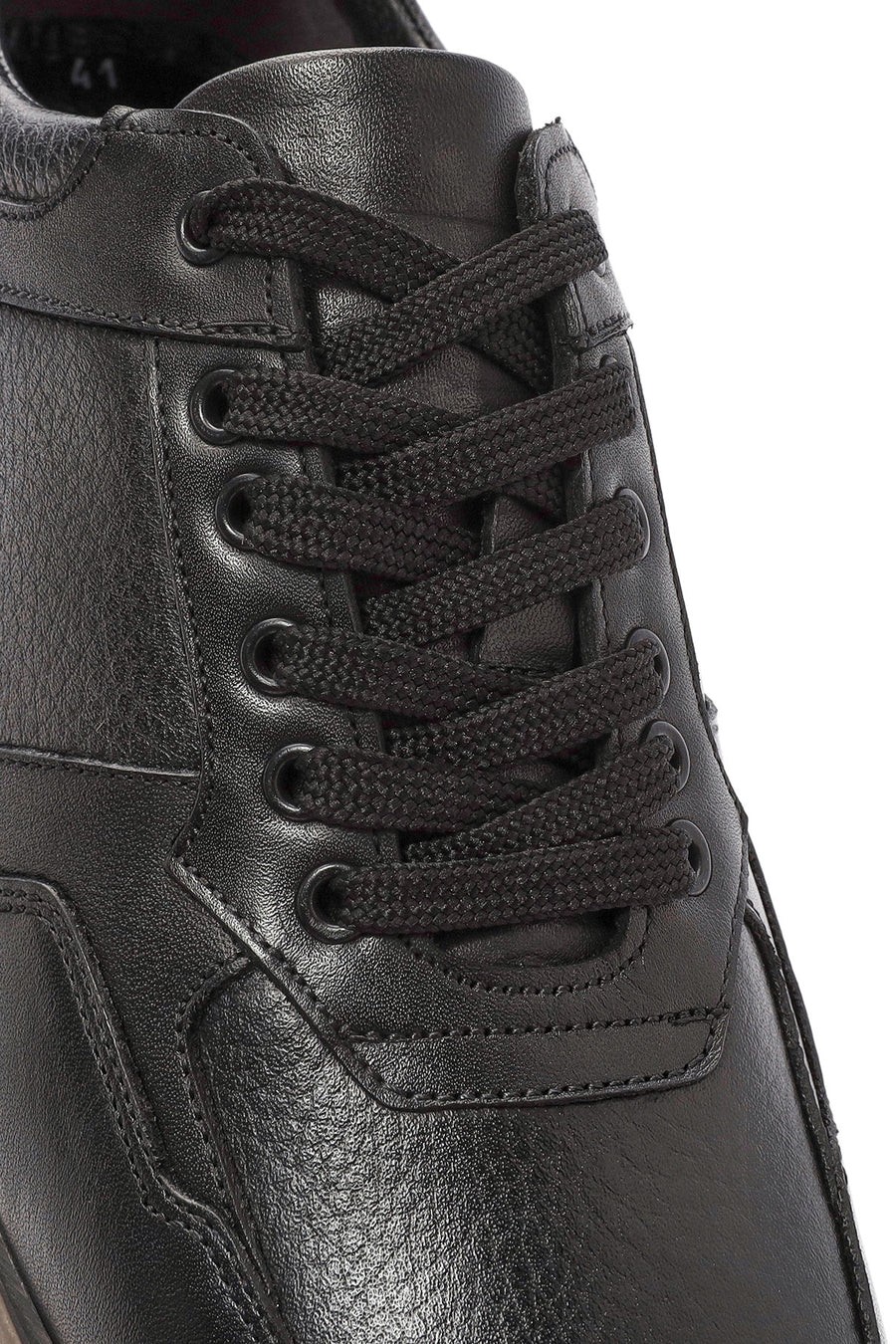 Erkek Siyah Bağcıklı Deri Casual Sneaker