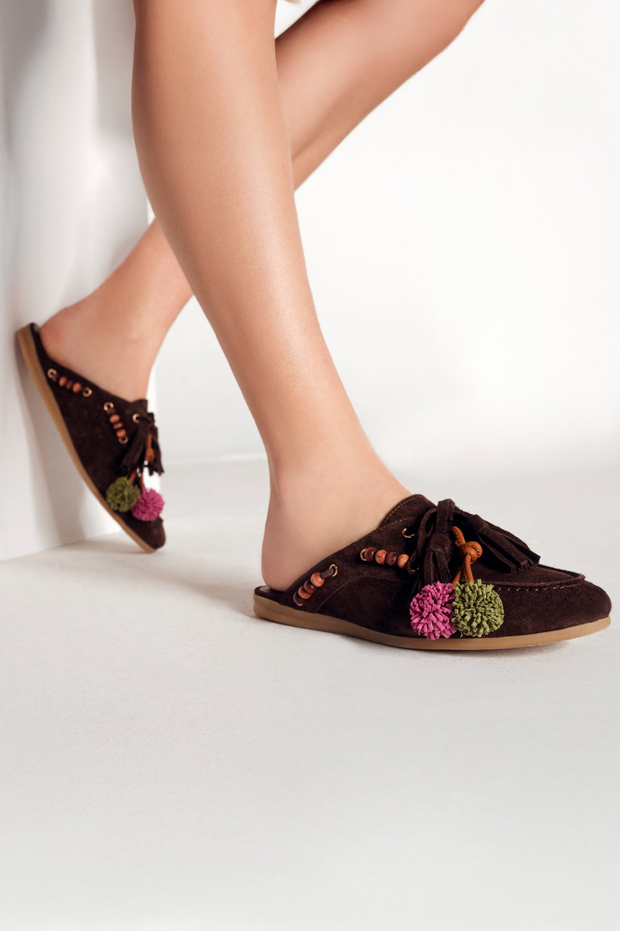 Woman Brown Tassel Suede Mule Slipper