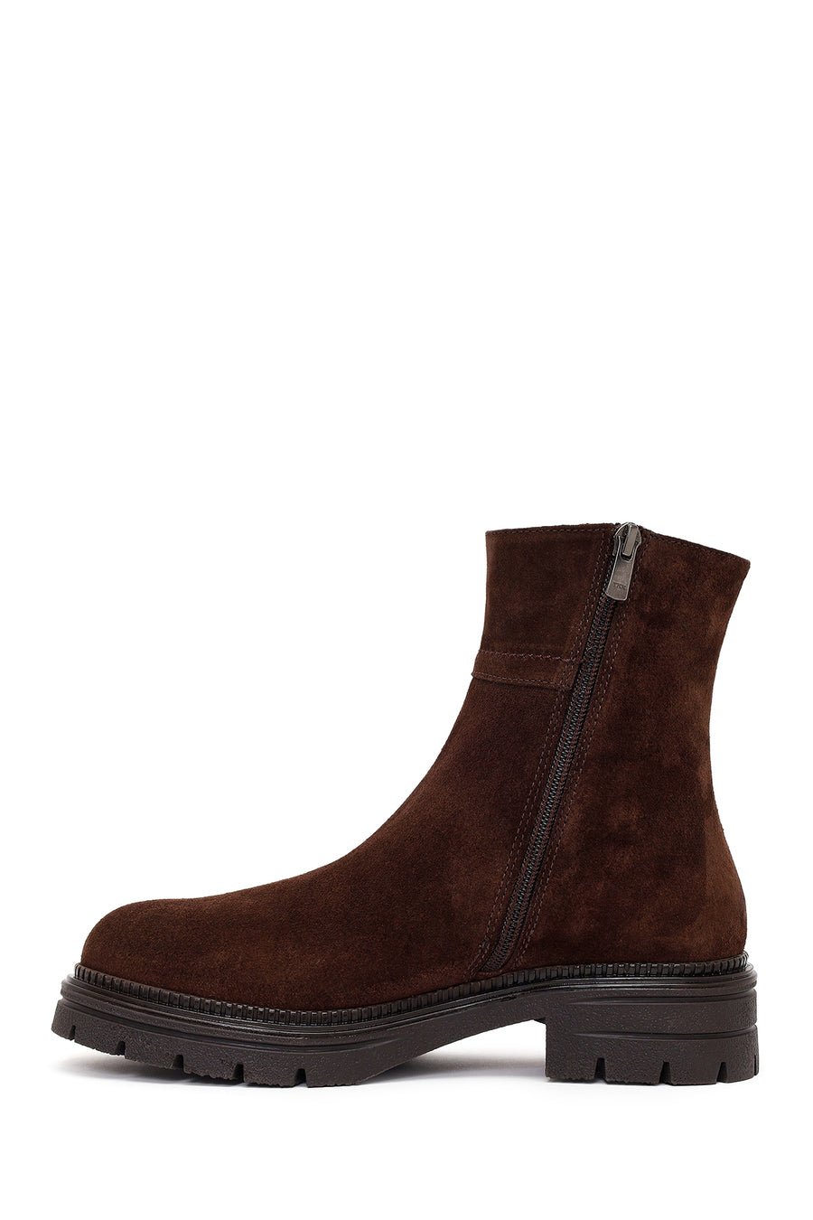 Woman Brown Thick-Soled Zip Closure Suede Casual Boots