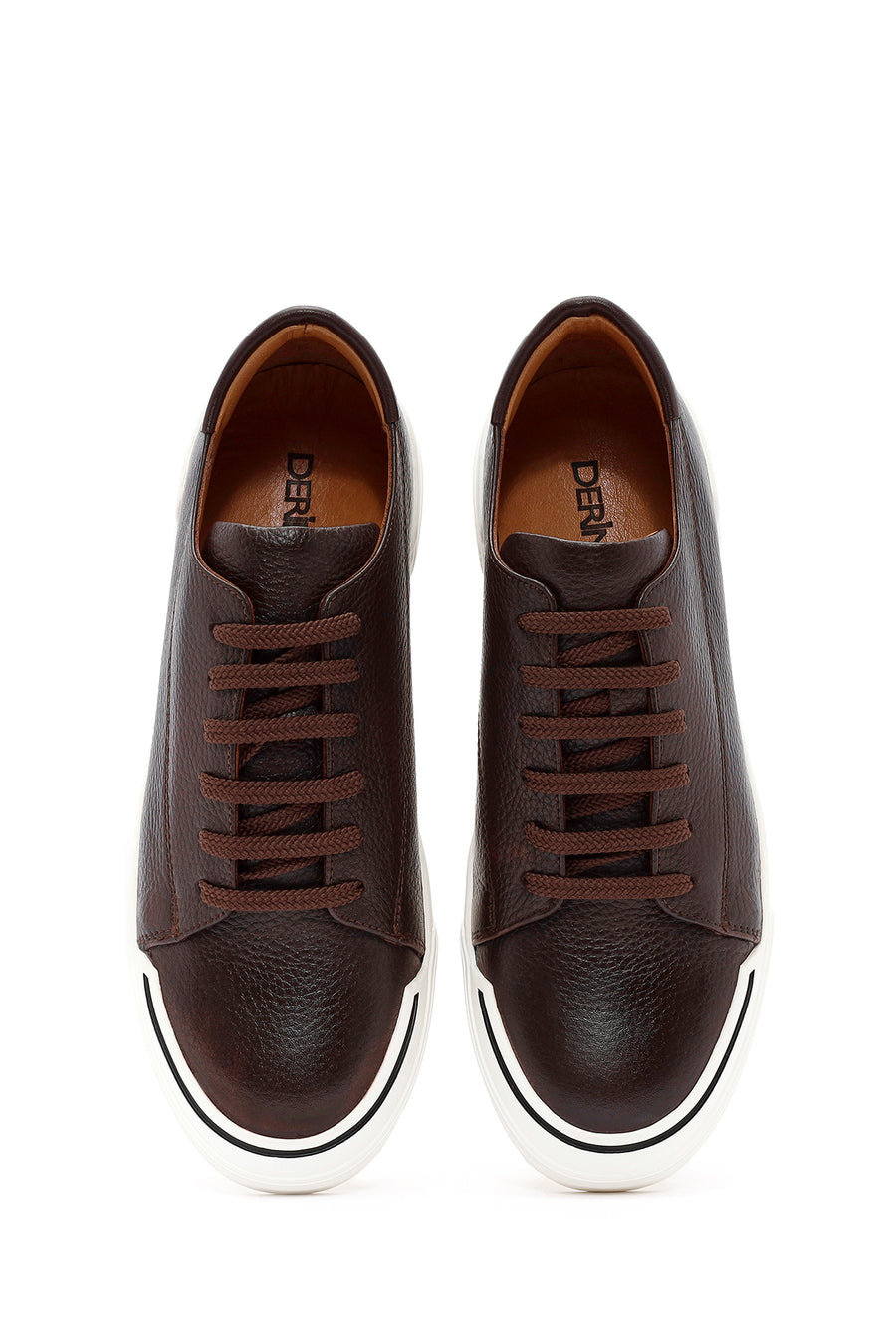 Men's Brown Lace-Up Leather Sneakers