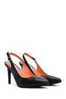 Women's Black Open-Back Heeled Leather Shoes | Derimod