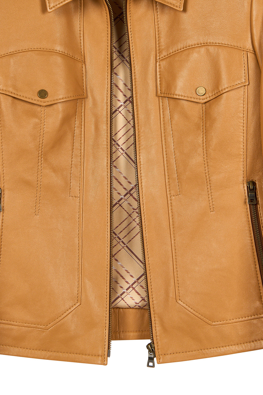 Loretta Woman Camel Short Leather Jacket