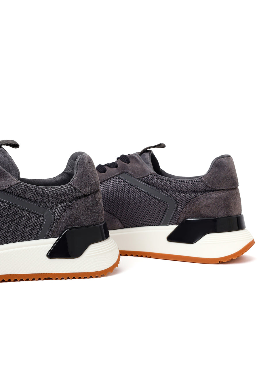 Erkek Gri Bağcıklı Kalın Tabanlı Deri Sneaker