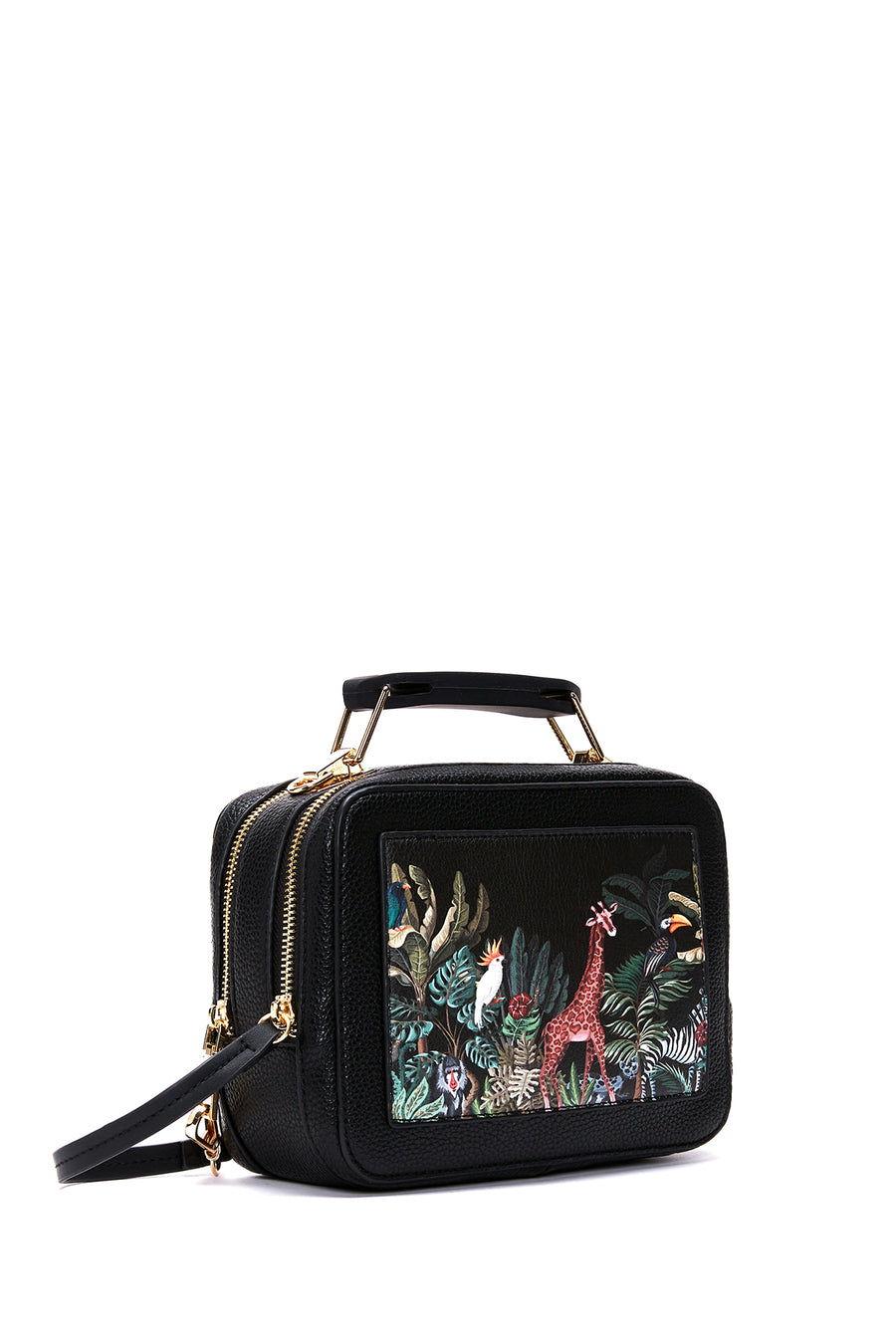 Women's Black Long Strap Printed Shoulder Bag