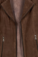 Lara Woman Brown Short Suede Jacket | Derimod