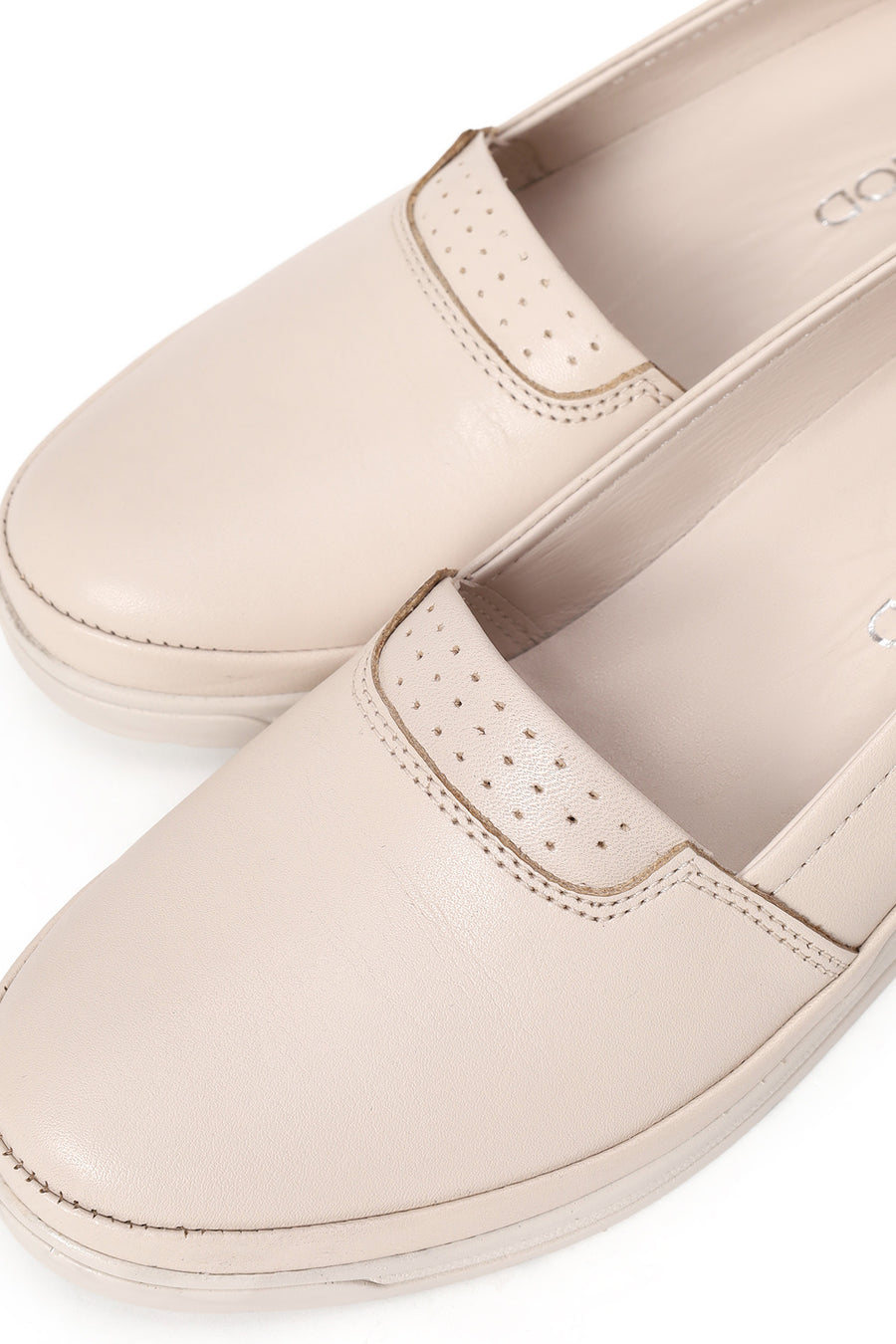 Kadın Krem Dolgu Topuklu Deri Konfor Loafer