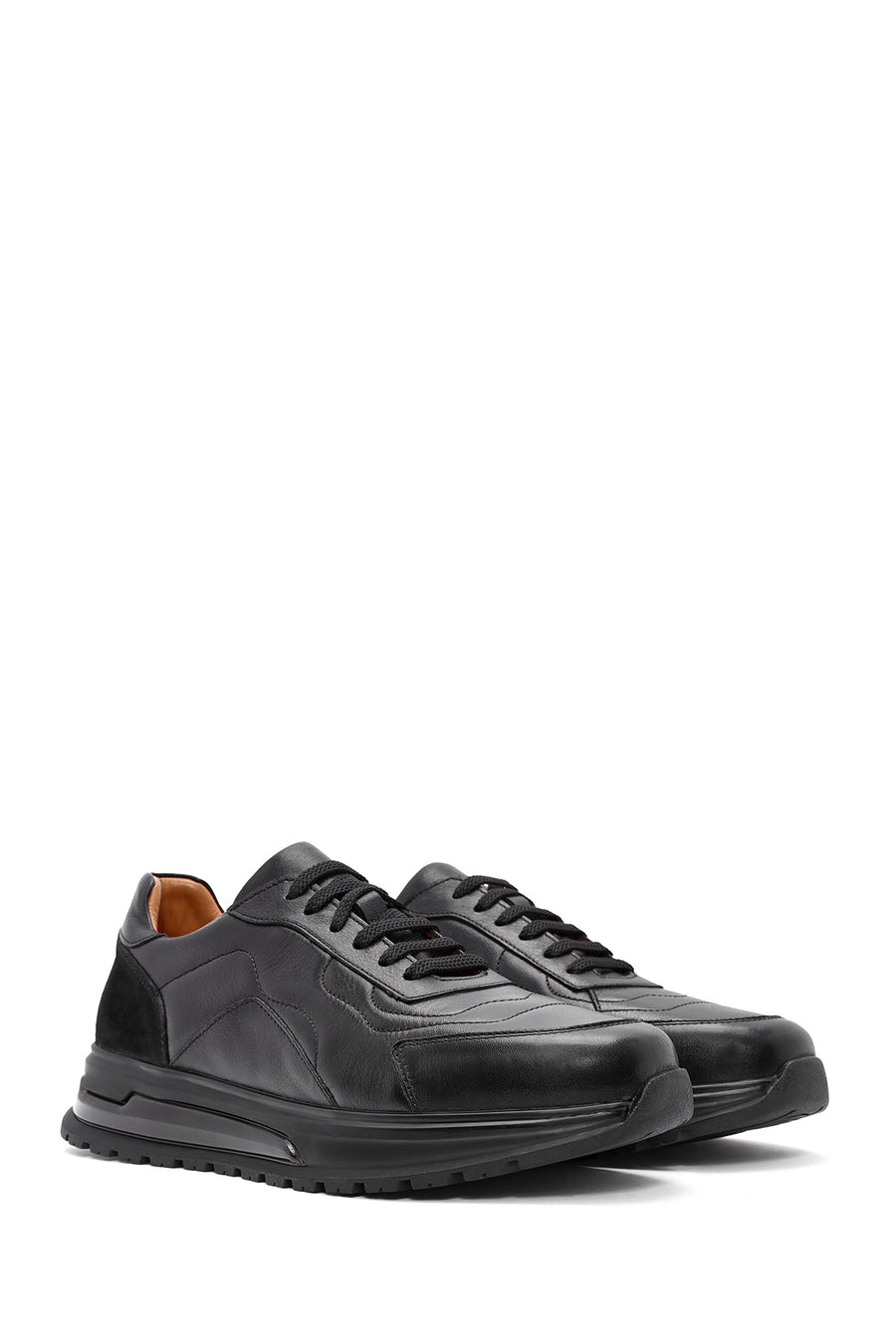 Erkek Siyah Bağcıklı Deri Sneaker