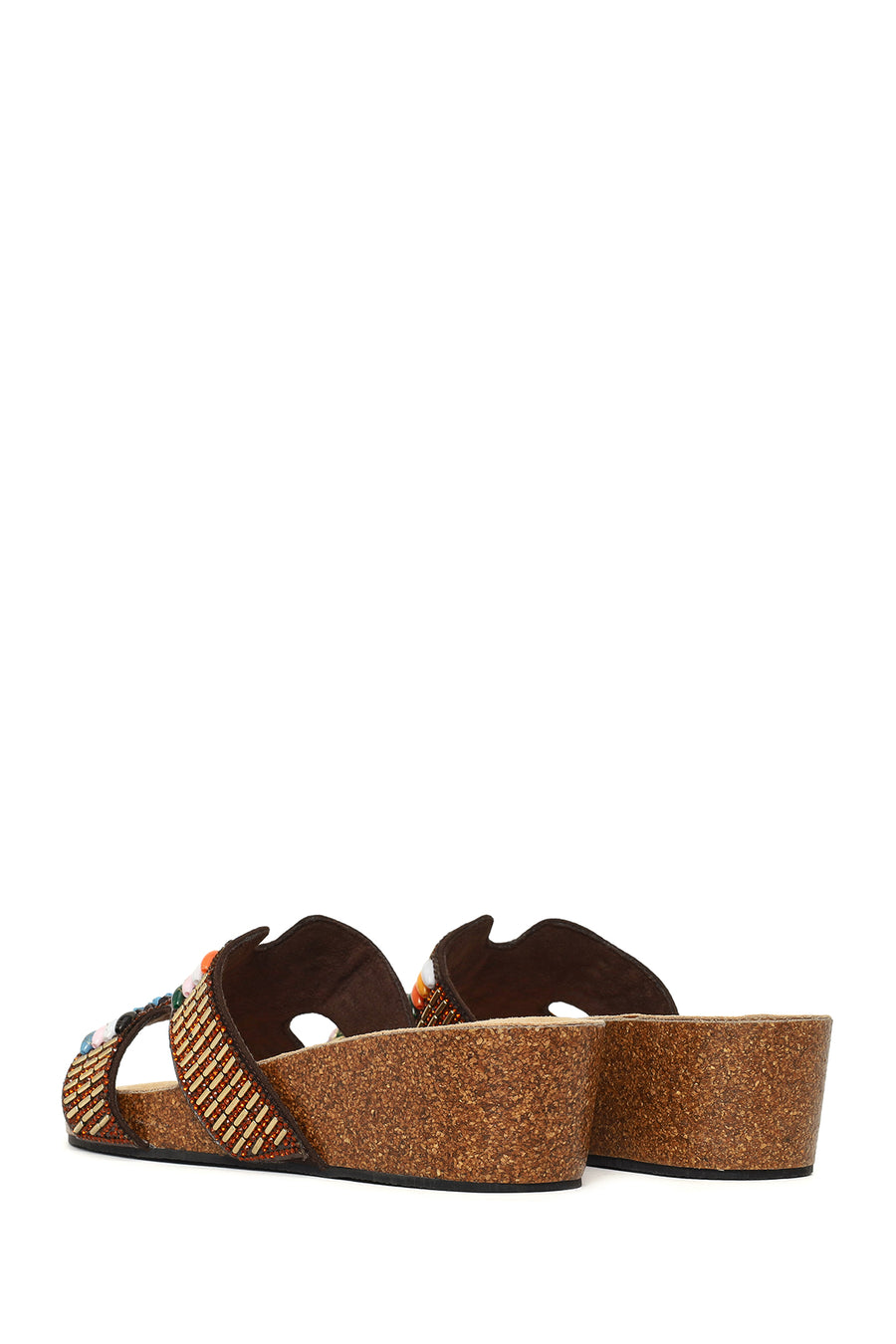 Woman Brown Embellished Wedge-heel Slippers