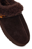 Woman Brown Stone-Embellished Suede Teddy Slipper | Derimod