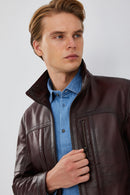 Bruno Men's Claret Red Leather Jacket | Derimod