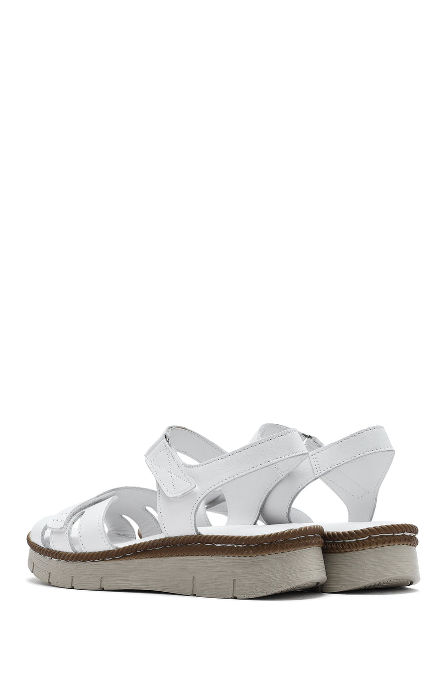 Women's White Ankle Strap Thick Soled Leather Comfort Sandals