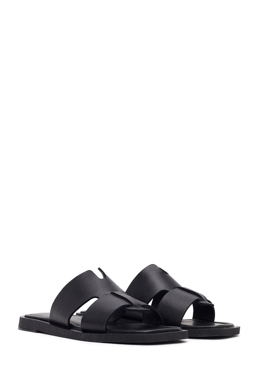 Women's Black Leather Slippers