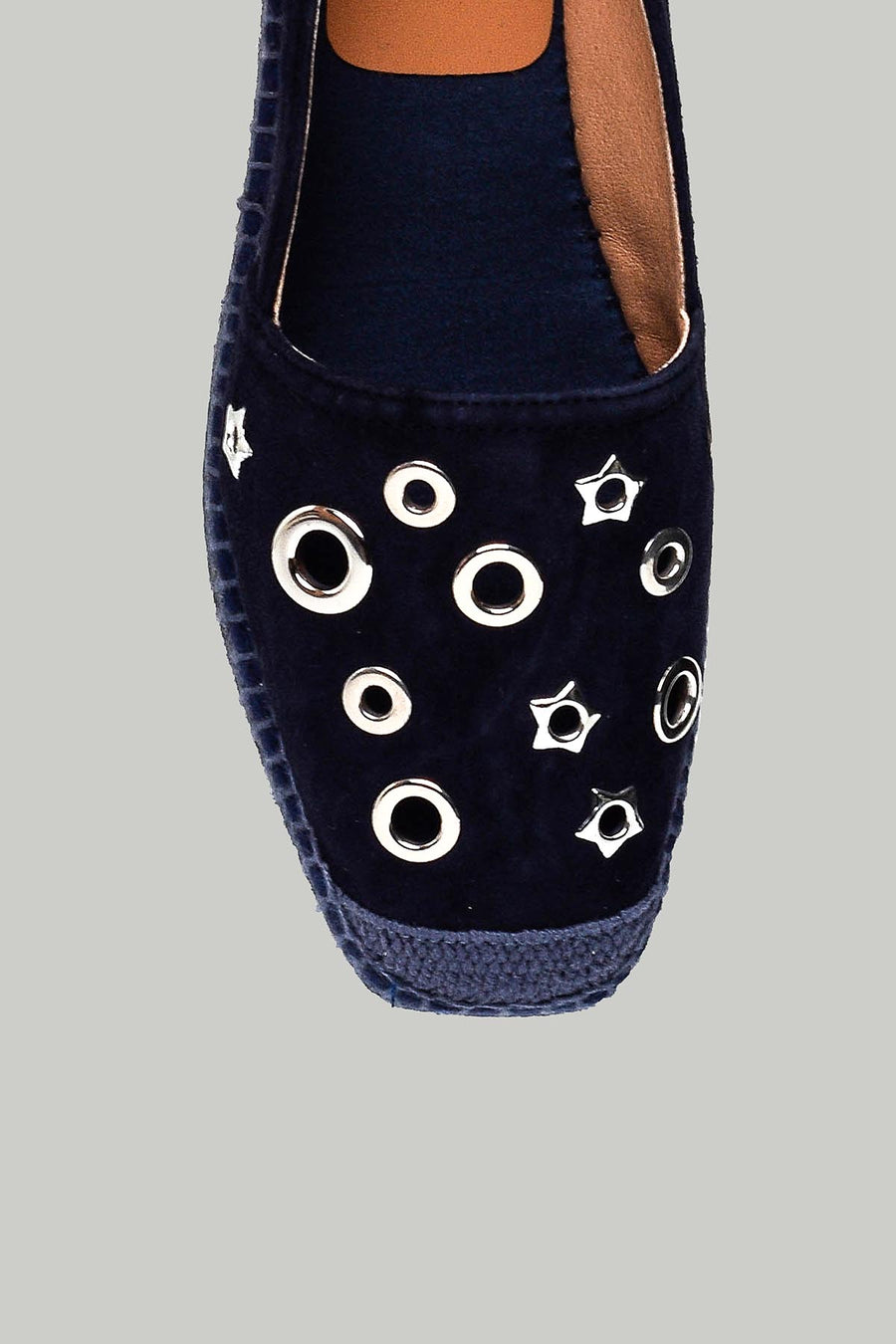 Lacivert Metal Detaylı Kadın Deri Espadril