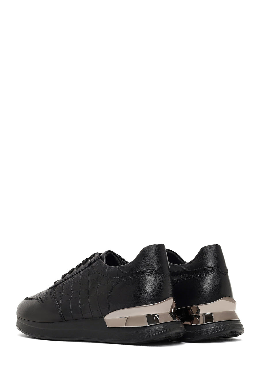Erkek Siyah Bağcıklı Kalın Tabanlı Deri Sneaker