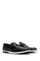 Men's Black Leather Knit Detailed Casual Loafer | Derimod