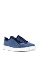 Men's Blue Suede Leather Thick Soled Sneaker | Derimod