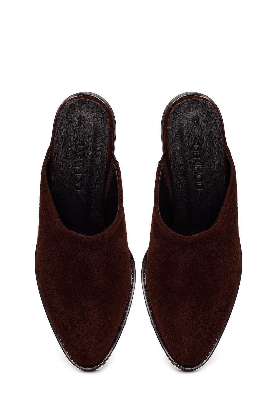 Woman Brown Mule Backless Chunky Heeled Suede Slipper