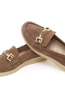 Women's Mink Suede Leather Comfort Loafer with Lace-up and Buckle | Derimod