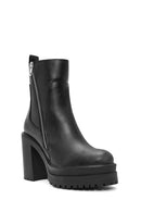 Women's Black Zipper High Thick Heel Boots | Derimod