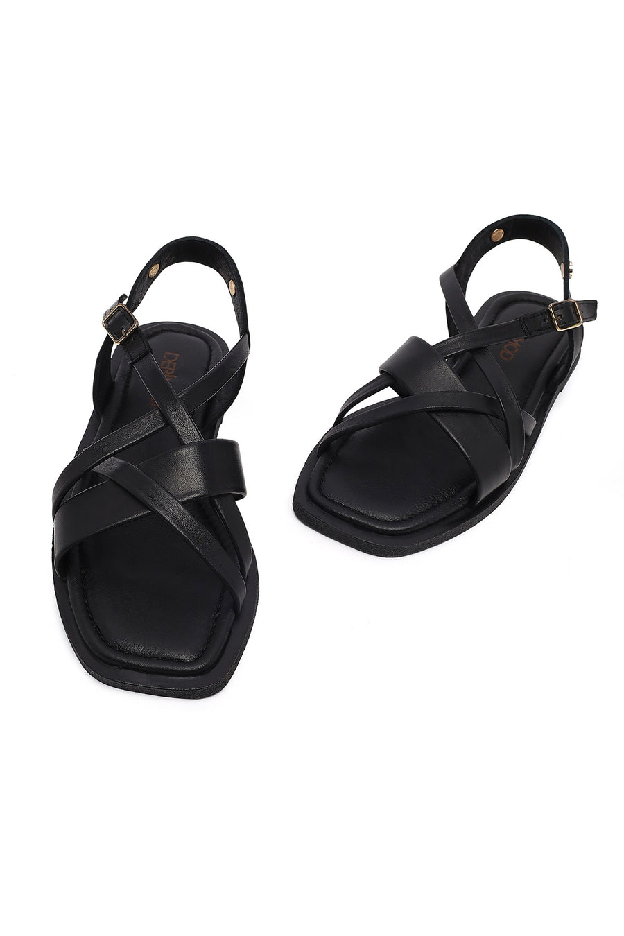 Women's Black Buckled Leather Sandals