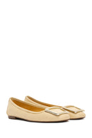 Women's Yellow Leather Buckle Ballerinas | Derimod