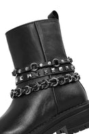 Women's Black Zippered Leather Boots | Derimod