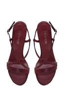 Women's Burgundy Ankle Buckle High Heeled Satin Sandals | Derimod
