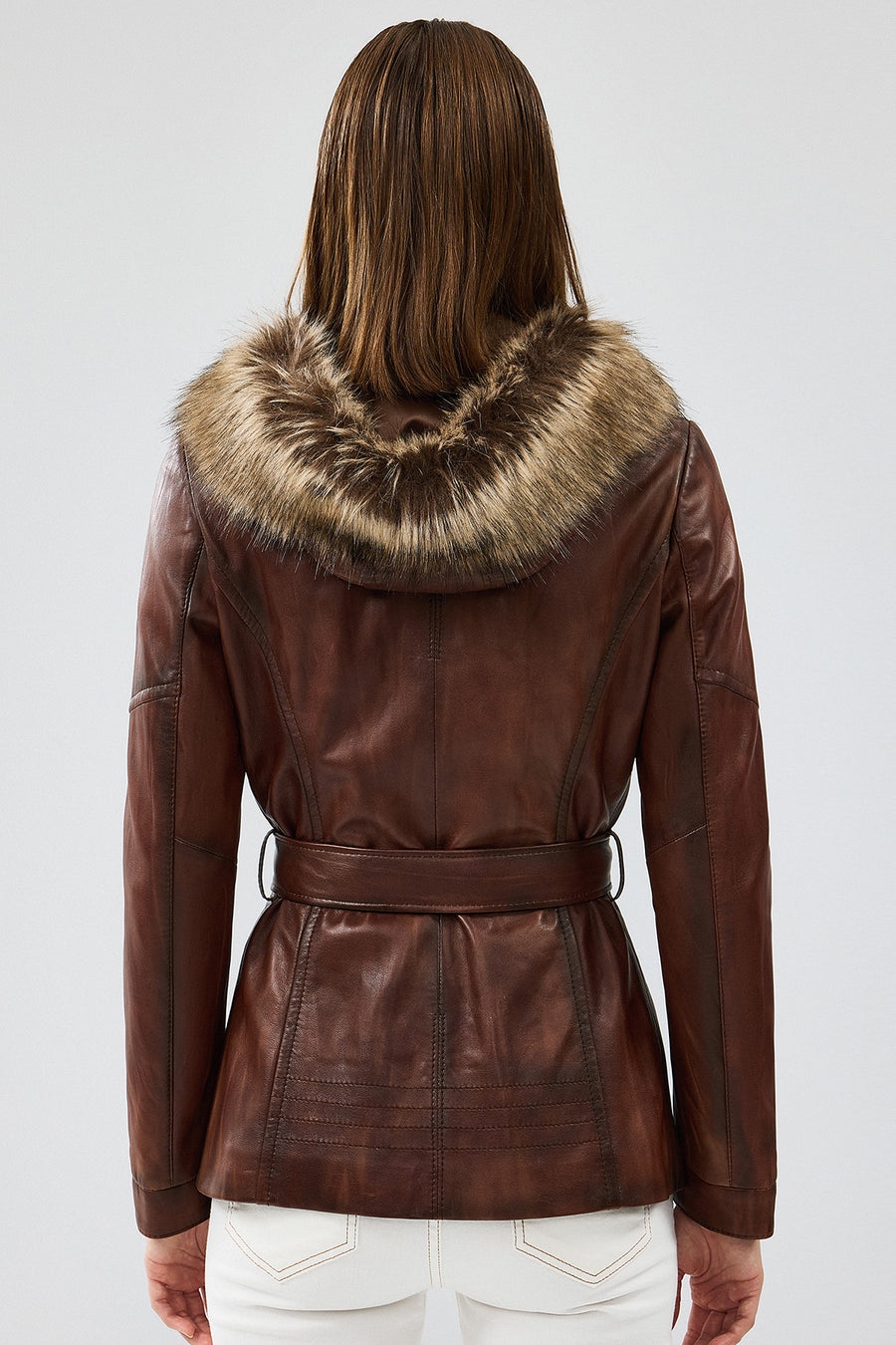 Rebecca Women's Brown Hooded Furry Leather Jacket