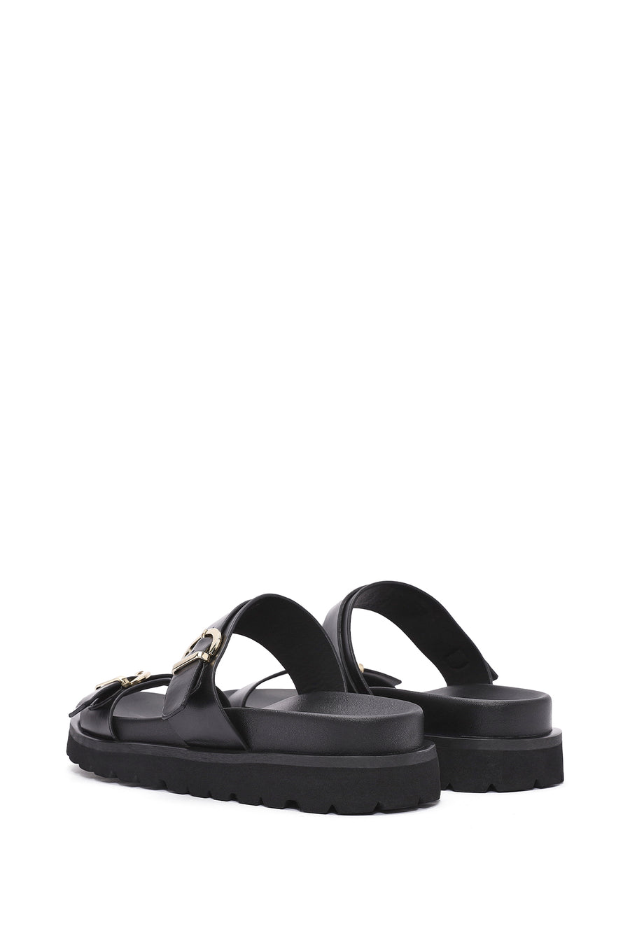 Women's Black Double Buckle Slippers