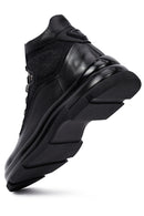 Men's Black Zippered Leather Boat | Derimod