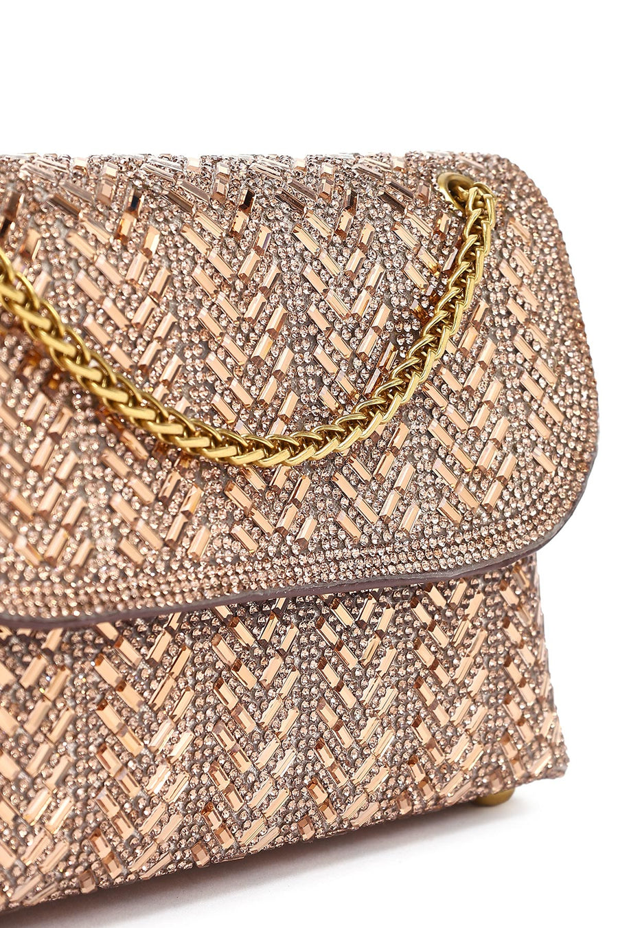 Women's Bronze Chain Strap Embellished Mini Evening Bag